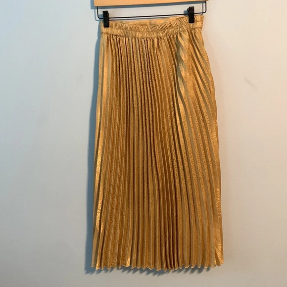 Japna size medium gold tan animal print cheetah midi skirt pleated accordion - Picture 4 of 7